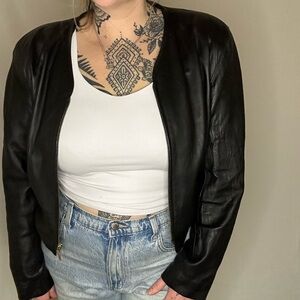 Little Black Leather Zip up Jacket